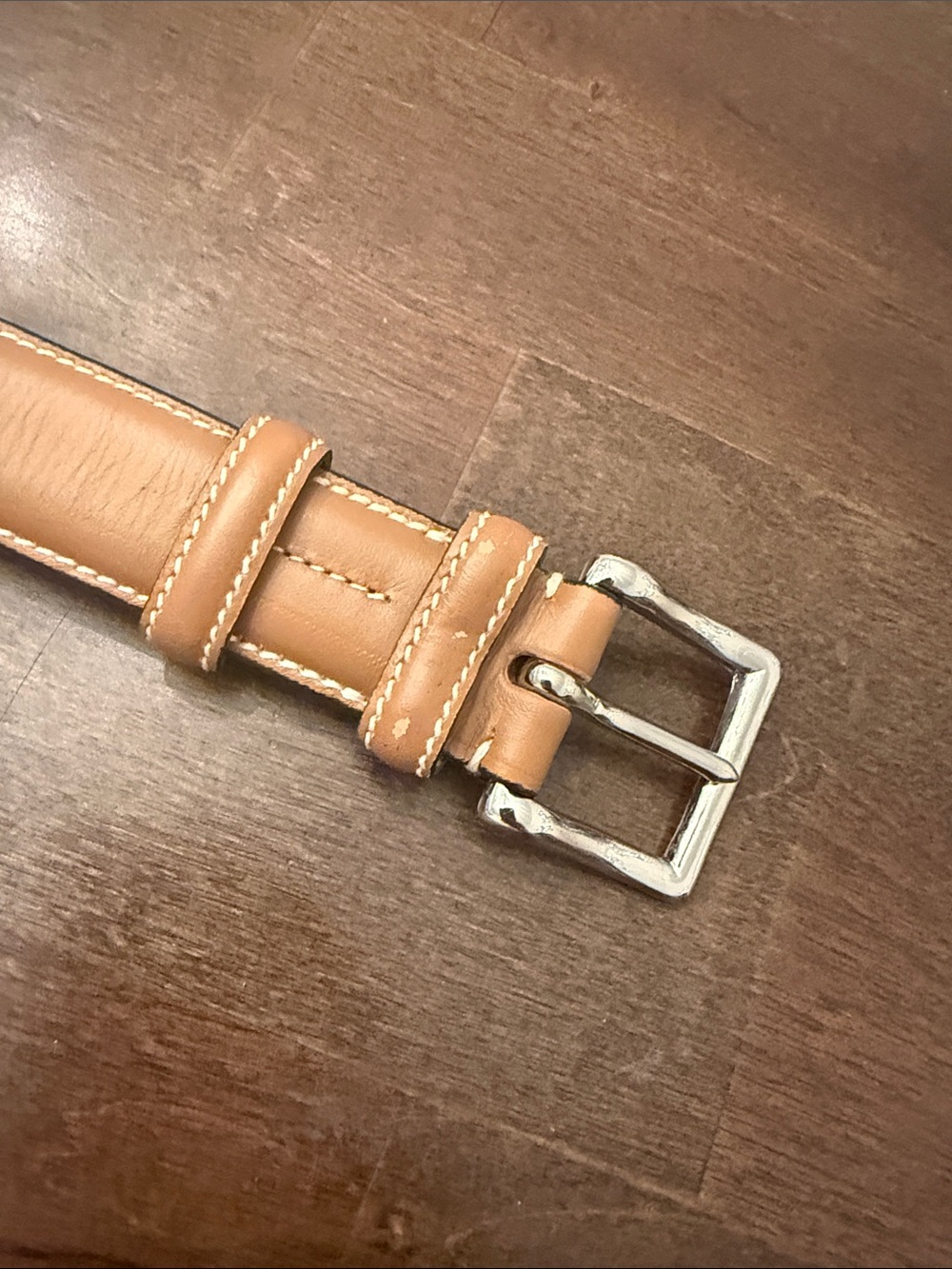 ****FACONABLE Men's Classic Tan Leather Belt with Polished Silver Buckle